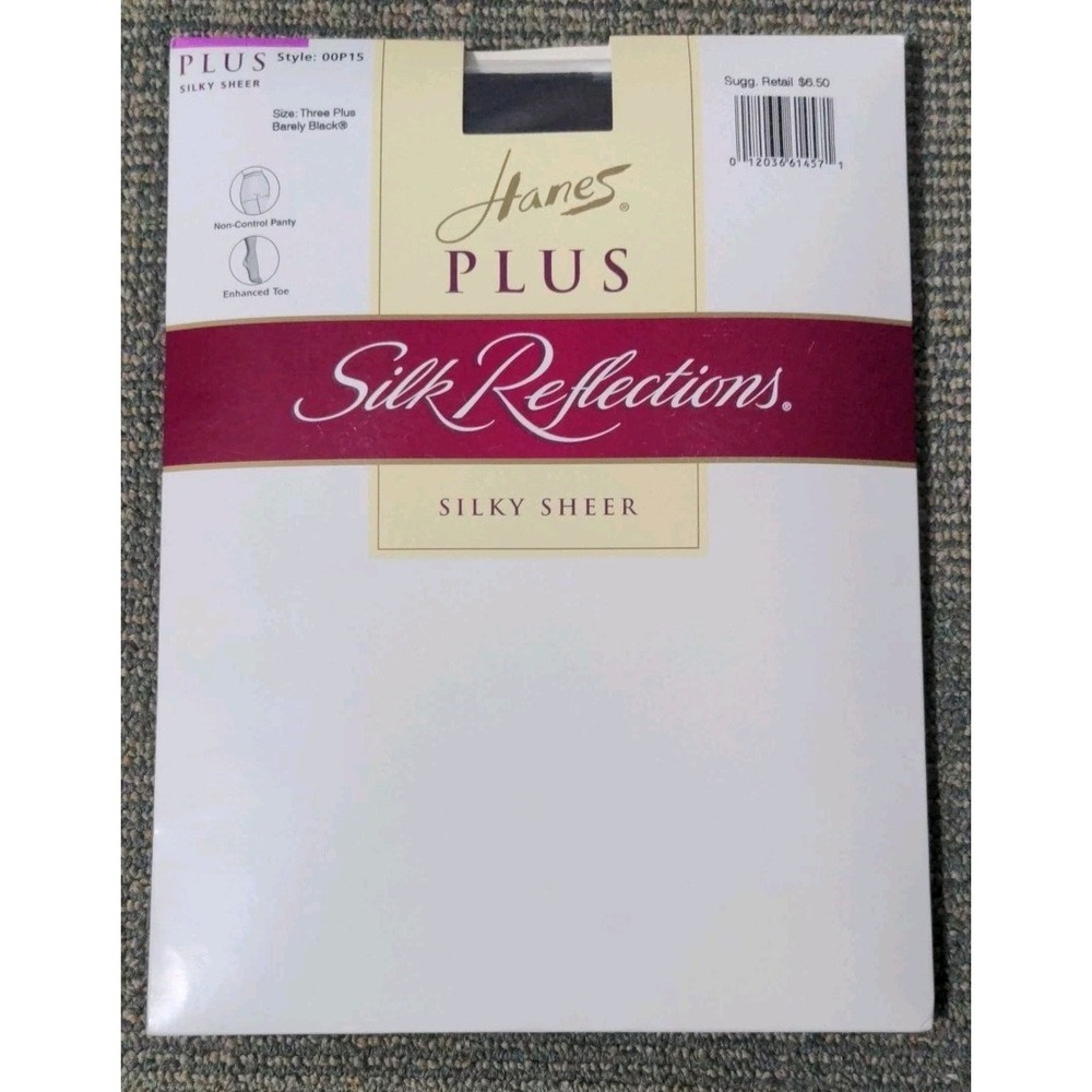Vtg Hanes 3 Plus Pantyhose‎ Silk Reflections Barely Black Enhanced Toe